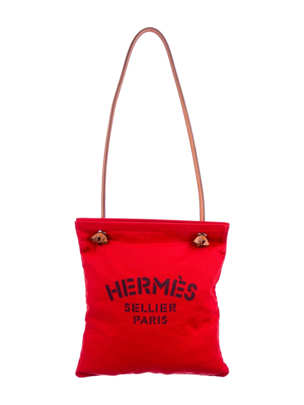 Hermes Red Canvas Drawstring Backpack with Brown Leather Straps